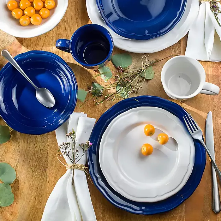 Kirklands Home Ceramic Soft Scallop 16-pc. Dinnerware Set Blue New