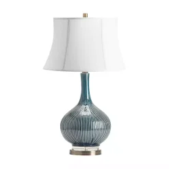 Kirklands Home Blue Ceramic Stripe Base Table Lamp White Best