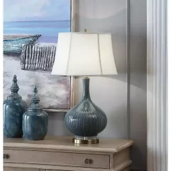 Kirklands Home Blue Ceramic Stripe Base Table Lamp White Best