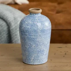 Vases>Kirklands Home Ceramic Textured Lines Vase, 9 in. Blue