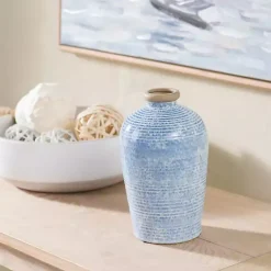 Vases>Kirklands Home Ceramic Textured Lines Vase, 9 in. Blue