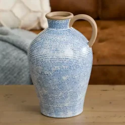 Vases>Kirklands Home Ceramic Textured Lines Vase, 12 in. Blue