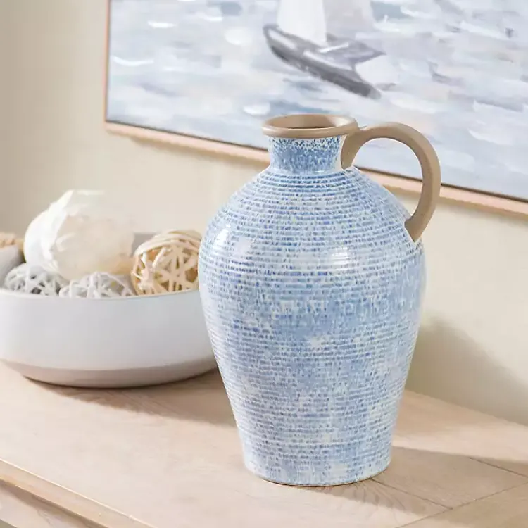Vases>Kirklands Home Ceramic Textured Lines Vase, 12 in. Blue