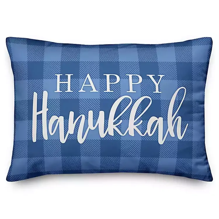 Hanukkah Decorations>Kirklands Home Blue Check Happy Hanukkah Accent Pillow