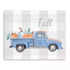 Fall>Kirklands Home Blue Checkered Pumpkin Truck Canvas Wall Art