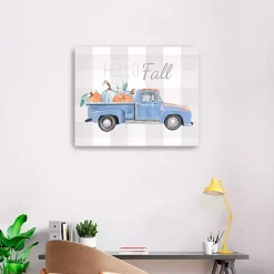 Fall>Kirklands Home Blue Checkered Pumpkin Truck Canvas Wall Art