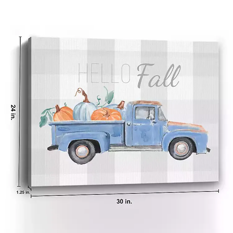 Fall>Kirklands Home Blue Checkered Pumpkin Truck Canvas Wall Art