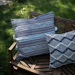 Kirklands Home Chevron Woven Outdoor Pillow Blue Discount