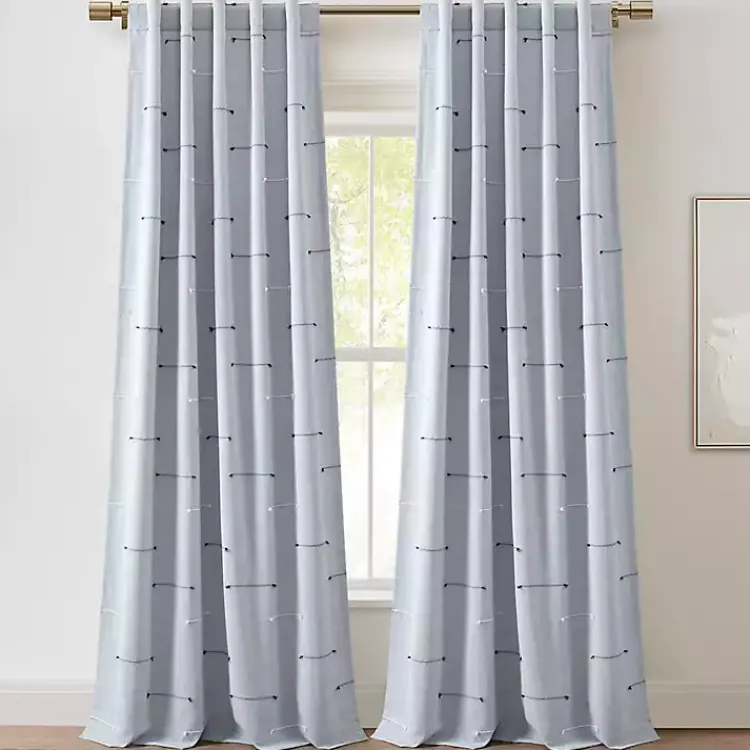 Kirklands Home Clipped Stripe Curtain Panel Set, 84 in. Blue Best