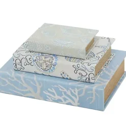 Baskets & Boxes>Kirklands Home Blue Coastal Canvas Book Boxes, Set of 3