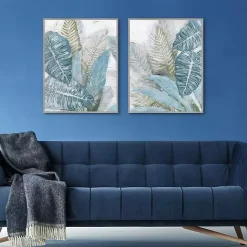 Kirklands Home Blue Coastal Leaves I & II Canvas Prints, Set of 2