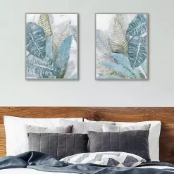 Kirklands Home Blue Coastal Leaves I & II Canvas Prints, Set of 2