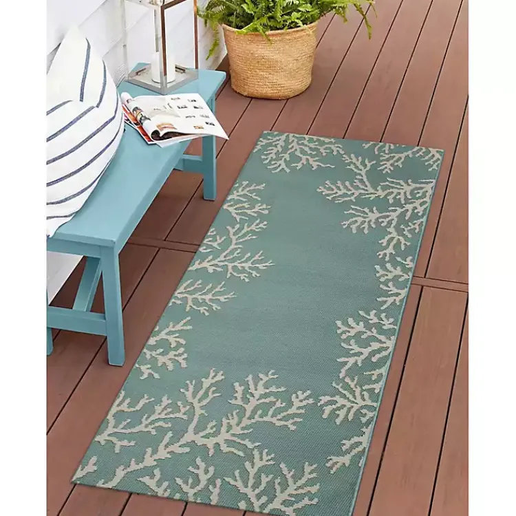 Kirklands Home Coral Indoor/Outdoor Runner, 1x4 Blue Best