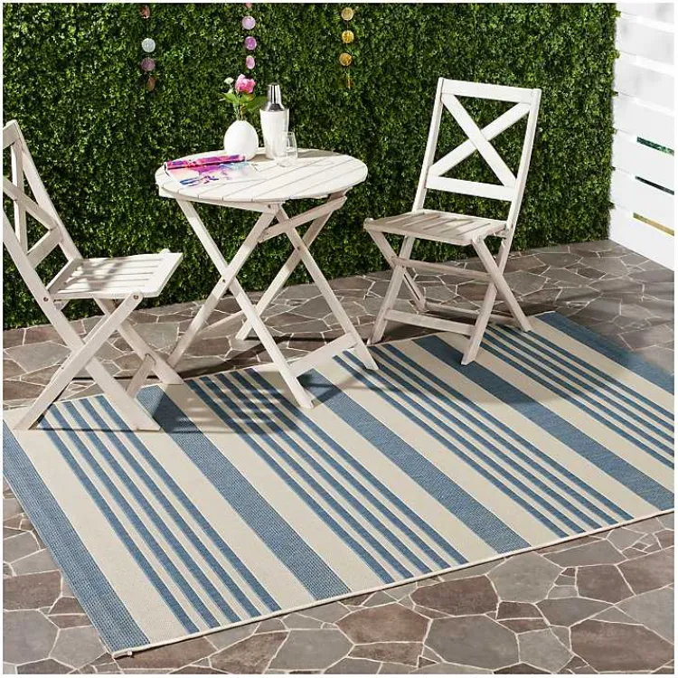 Kirklands Home Courcy Transitional Outdoor Accent Rug Blue Hot