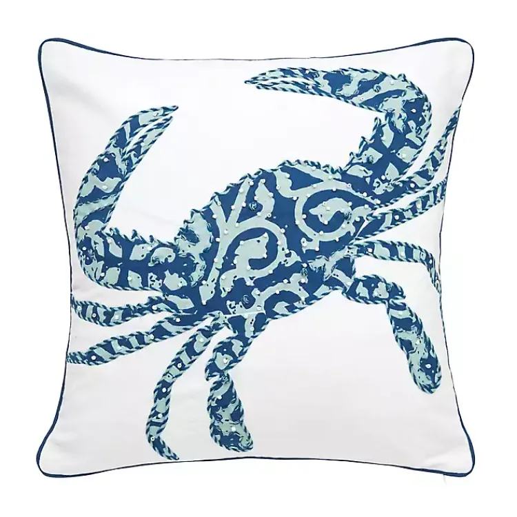 Pillows>Kirklands Home Blue Crab Embellished Pillow