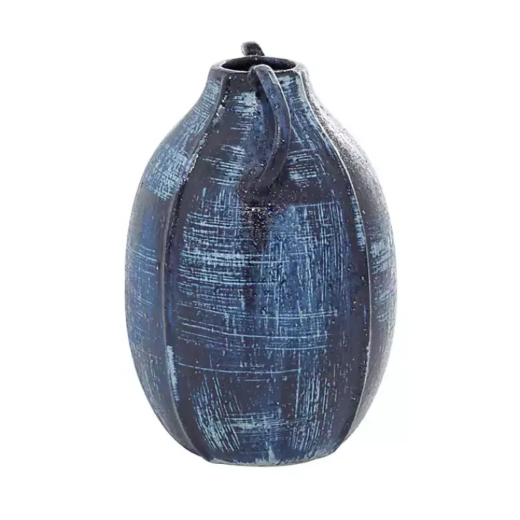 Vases>Kirklands Home Crosshatch Double Handle Ceramic Vase, 9 in. Blue