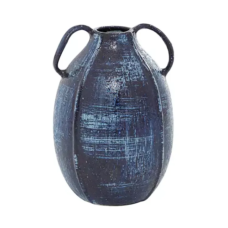 Vases>Kirklands Home Crosshatch Double Handle Ceramic Vase, 9 in. Blue
