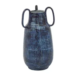 Vases>Kirklands Home Crosshatch Triple Handle Ceramic Vase, 13 in. Blue
