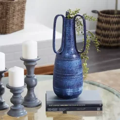 Vases>Kirklands Home Crosshatch Triple Handle Ceramic Vase, 17 in. Blue
