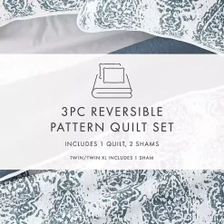 Kirklands Home Blue Damask Reversible 3-pc. Queen Quilt Set Hot