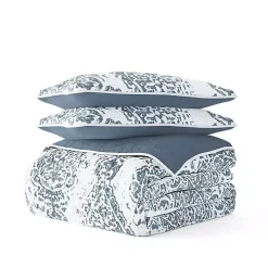 Kirklands Home Blue Damask Reversible 3-pc. King Quilt Set