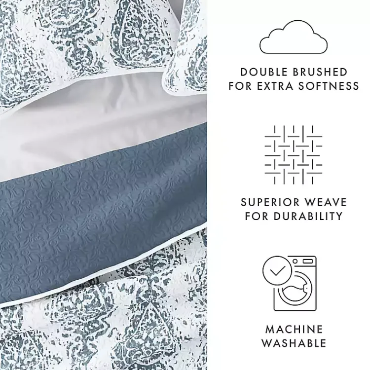 Kirklands Home Blue Damask Reversible 3-pc. King Quilt Set