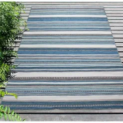 Kirklands Home Dhurri Stripe Indoor/Outdoor Area Rug, 7x9 Blue
