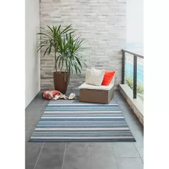 Kirklands Home Dhurri Stripe Indoor/Outdoor Area Rug, 7x9 Blue