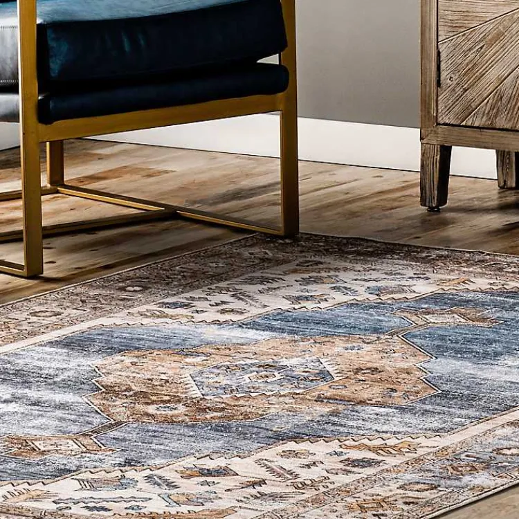 Kirklands Home Blue Distressed Medallion Washable Area Rug, 5x8 Online