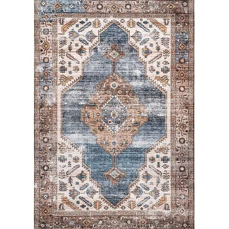 Kirklands Home Blue Distressed Medallion Washable Area Rug, 8x10 Hot