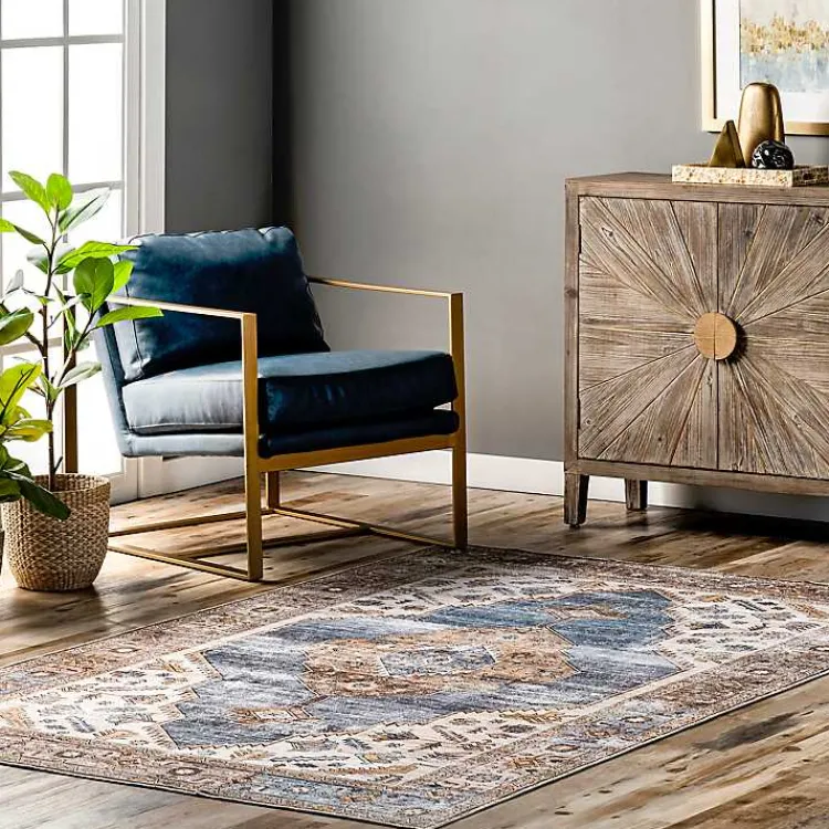 Kirklands Home Blue Distressed Medallion Washable Area Rug, 8x10 Hot