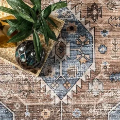 Kirklands Home Blue Distressed Medallion Washable Area Rug, 8x10 Hot