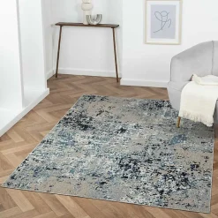 Kirklands Home Blue Distressed Washable Area Rug, 7x9