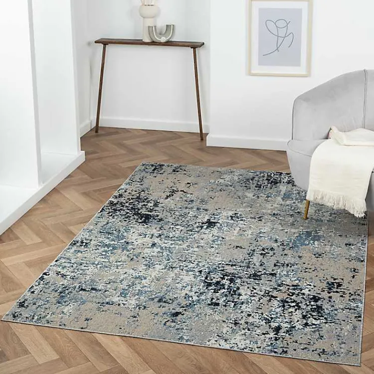 Kirklands Home Blue Distressed Washable Area Rug, 7x9