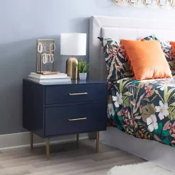 Kirklands Home 2-Drawer Nightstand with Gold Hardware Blue Sale