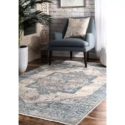 Kirklands Home Blue Eli Medallion Fringe Area Rug, 8x10 Sale