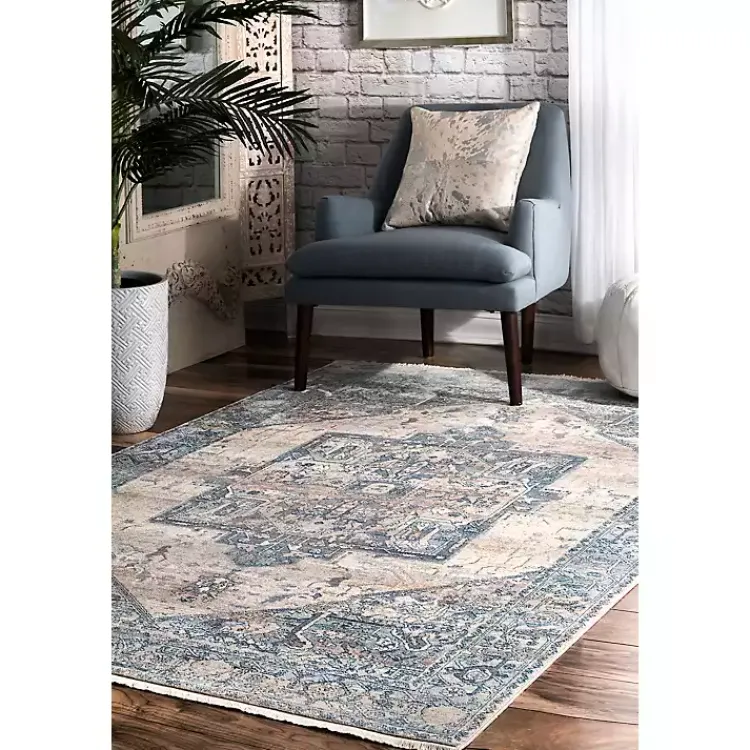 Kirklands Home Blue Eli Medallion Fringe Area Rug, 8x10 Sale