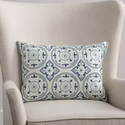 Pillows>Kirklands Home Embroidered Medallion Lumbar Pillow Blue