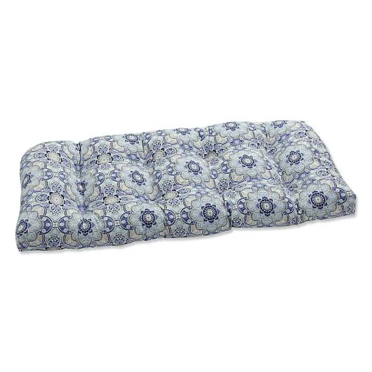Kirklands Home Emilia Tufted Outdoor Loveseat Cushion Blue Clearance