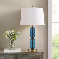 Kirklands Home Faceted Glass Table Lamp Blue New