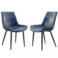 Kirklands Home Faux Leather Stitched Chairs, Set of 2 Blue Discount