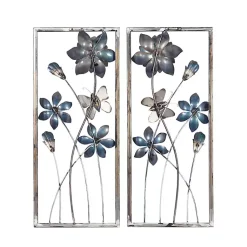 Kirklands Home Blue Floral and Butterfly Wall Plaques, Set of 2 Sale