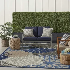 Kirklands Home Blue Floral Burst Outdoor Area Rug, 6x9 Hot