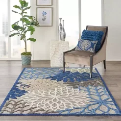 Kirklands Home Blue Floral Burst Outdoor Area Rug, 6x9 Hot