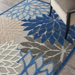Kirklands Home Blue Floral Burst Outdoor Area Rug, 6x9 Hot