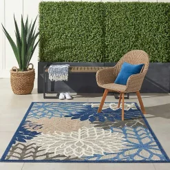 Kirklands Home Blue Floral Burst Outdoor Area Rug, 6x9 Hot
