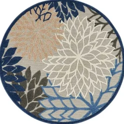 Kirklands Home Blue Floral Burst Round Outdoor Area Rug, 5x5 Best