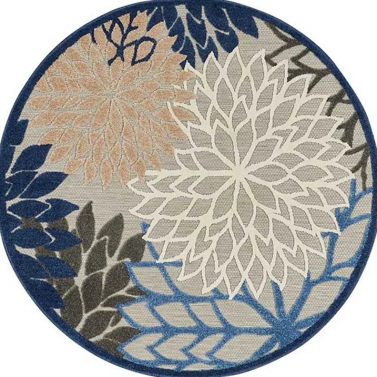 Kirklands Home Blue Floral Burst Round Outdoor Area Rug, 5x5 Best