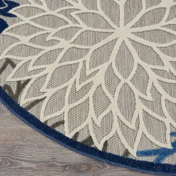 Kirklands Home Blue Floral Burst Round Outdoor Area Rug, 5x5 Best