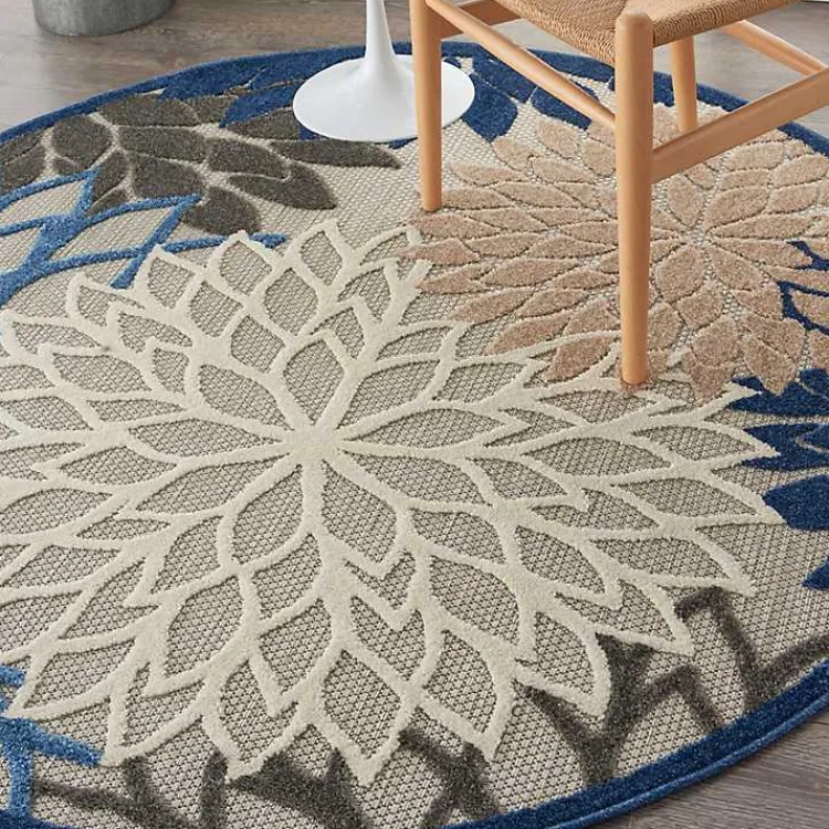 Kirklands Home Blue Floral Burst Round Outdoor Area Rug, 5x5 Best